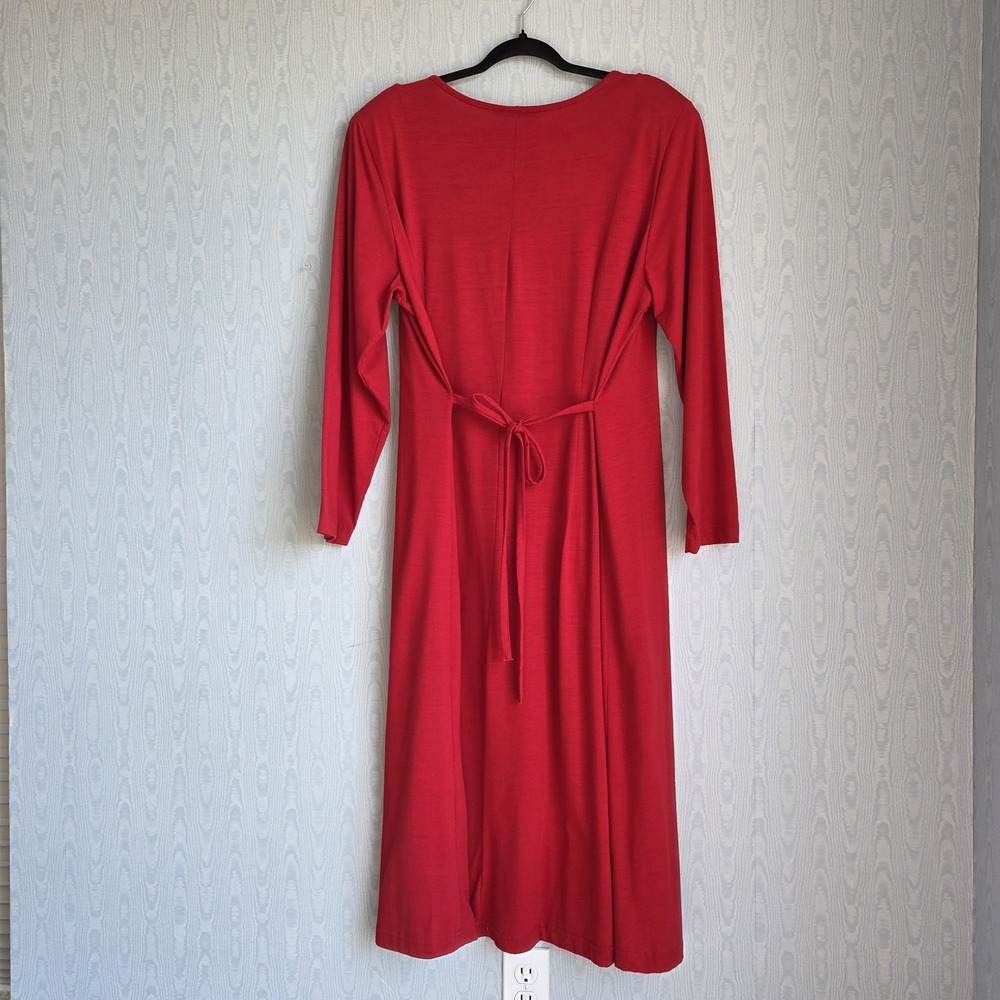 Vtg 90s Diana Marco Dress 18 Jersey Pintuck Tie Back Maxi Red Cottage Holiday - Picture 5 of 10